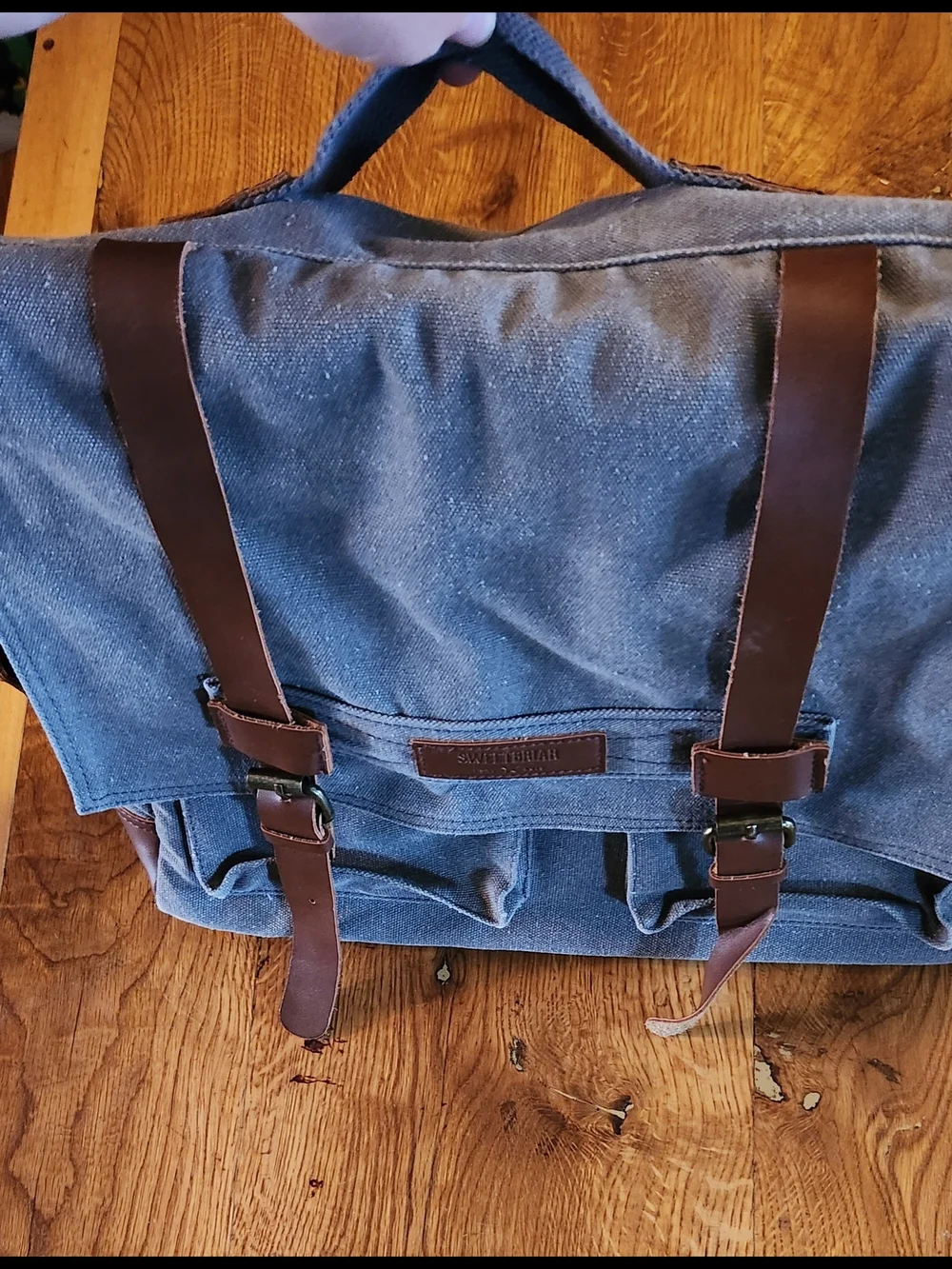 Canvas Messenger Bag with Brown Leather Trim - Gray Men's Shoulder Bag